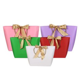 wholesale book boxes NZ - Gift Wrap 10pcs Large Size Present Box For Pajamas Clothes Books Packaging Gold Handle Paper Bags Kraft Bag With HandlesGift