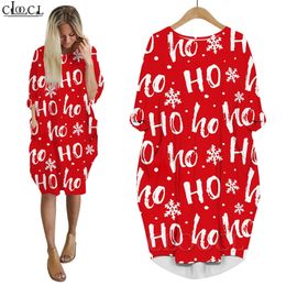 Christmas HO Dress 3D Printed Baggy Women Dresses Long Sleeve Female Gown Pocket Dresses for Party and Christmas W220616