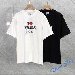 Casual Couple Fashion All-match VETEMENTS T-Shirts Heart Pattern Letter Printing Embroidery VTM Black White Top O-Neck Men Woman