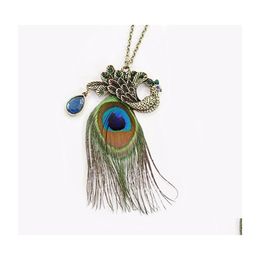 Pendant Necklaces Peacock Necklace Statement Jewelry Long Chain Sweater Wings Drop Delivery Pendants Dhj7K