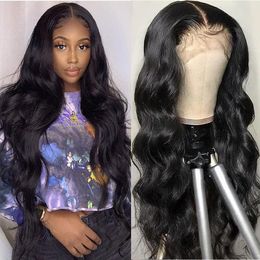 gagaqueen 4x4 Body Wave lace closure Wigs 10-30 inch human hair wig Natural Black