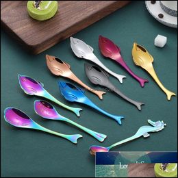 Spoons Flatware Kitchen Dining Bar Home Garden Creative Stainless Steel Fish Hippocampus Dolphin Whale Soup Dessert Tea Coffee Ice Cream