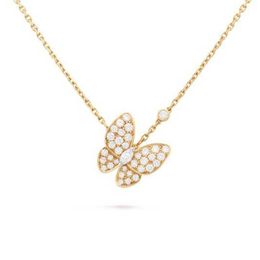 Luxury Necklace Designer Jewellery Two Butterfly Pendant Necklaces for Women Rose Gold Diamond Red Bule White Shell Stainless Steel Platinum Wedding Gift Whole 7170