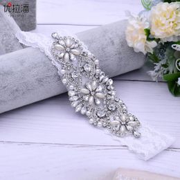 Sparkle Silver Rhinestones Bridal Garters Sexy Lace Women Thigh Leg Garter Ring For Party Wedding Brides Belt Accessories CL0413259w
