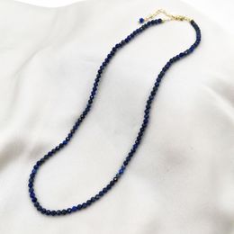 Faceted Lapis Lazuli Delicate Adjustable 14K Gold Filled Chains Natural Stones Collier Femme Unique Women BOHO Necklace