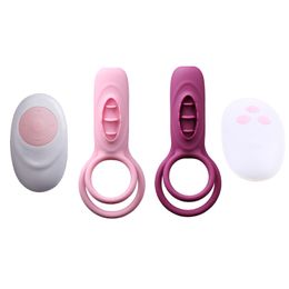 Remote Control Vibrating Penis Ring with Tongue Male Cock & Clitoral G-Spot Vibrators Clitoris Stimulators Powerful U1JD