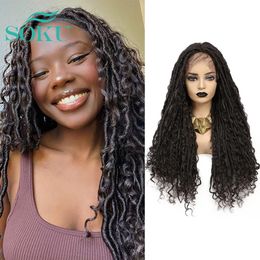 Synthetic Wig Faux Locs Crochet Hair 28 Inch Goddess Crochet Hair With Curly Ends For Black Women Synthetic Braids Hairfactory direct