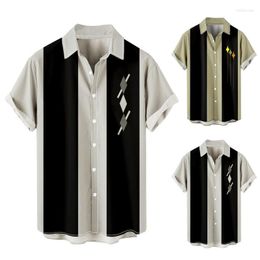 Men's Casual Shirts Mens Fashion Black White Stripe Button Down Short Sleeve Hawaiian Shirt Beach Holiday Slim Fit Party TopsMen's Eldd22