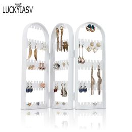 White 120 180 240 360 holes Plastic Earrings Studs Display Rack Folding Screen Earring Jewelry Stand Holder Storage Box 220624