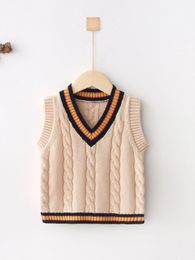 Toddler Boys Striped Trim Cable Knit Sweater Vest SHE01