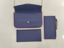 Women Shoulder bags wallets 3pcs set Embossing Letter Luxury clutch Handbags Card holder Purse Fashion PU Leather Lady Chain Messe200Z