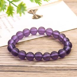 Beaded Strands Purple Crystal Quartz Natural Amethyst Stone Bracelet Elastic Cord Jewellery Beads Bangle Woman Birthday Gift Wholesale Inte22