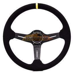 Universal 14 tum 350mm Suede/PVC Biltillbehör Racing Wheels Deep Corn Drifting Sport Auto Turn Ratt med bilar Modifiering P