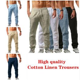 Men's Pants Autumn Casual Cotton Linen Male Summer Sweatpants Solid Colour Trousers Fitness Track S 4XL 220826