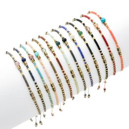 Charm Bracelets Multicolor Adjustable Miyuki Thin Bead Bracelet Handmade Weave Natural Stone Rope Chain Couple BraceletCharm