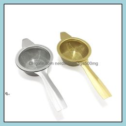 Tea Strainers Teaware Kitchen Dining Bar Home Garden Stainless Steel Strainer Philtre Fine Mesh Infuser Coffee Cocktail Food Reusable Gold