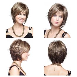 Wig Factory Outlet No Cover New Fashion Short Straight Mixed Colour Hair Synthetic Party Wigs for Women9203876