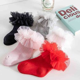 Baby Girls Lace Ruffle Socks Toddlers Children Princess Socks Soft Cotton Puffy Mesh Flower Red White Tube Kids Sock Calcetines J220621