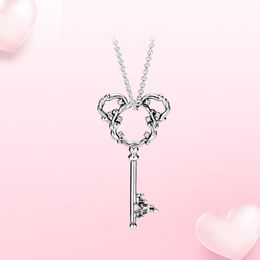 925 Sterling Silver Necklace pendant Mouse Fantasyland Castle Key Necklace Dangle Women's Heart Original Fit Pandora Necklaces Jewellery Making DIY Gift