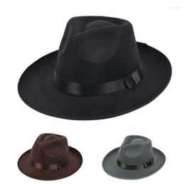 Berets Men Women Thick Wool Vintage Felt Fedora Wide Brim Bowler Cap Black Gray Cowboy Hat Grey Unisex HatsBerets