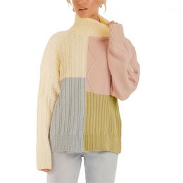 Women's Sweaters Women Knit Turtleneck Sweater 2022 Autumn Fashion Casual Adults Colour Block Geometric Pattern Long Sleeve Pullover