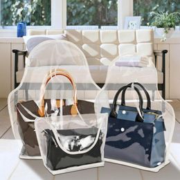 Storage Bags Foldable Handbag Organizer Transparent Anti-dust Cover Bag With Button For Wardrobe Closet Dust Women BagStorage