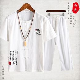 QWEEK Chinese Style Pijama Hombre Suit Mens Summer Short Sleeve T-shirt Plus Size Embroidery Cotton Mens Pyjamas Clothes T200813