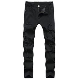 Black Jeans Men Elasticity Hole Design Denim Long Cotton Fashion High Quality Brand Large Size Pants Dropship 220328