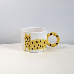 Cups Saucers Hand-painted childlike cartoon animal tiger mug drinking water ceramic tea cup breakfast milk cup children gift