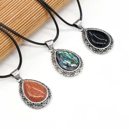 Pendant Necklaces 2022 Natural Semi-precious Stone Necklace Drop-shaped Ocean Abalone Shell Elegant Ladies Leather Rope Chain