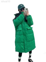 2022 Green New Down Cotton Jacket Women Winter Mid-length Thickened Jacket Female Korean Version Hooded Outer Wear Tops L220730