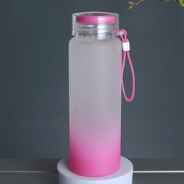 Wholesale 17oz Sublimation tumblers Water Bottle 500ml Frosted Glass Water Bottles gradient Blank Tumbler 5 Colours