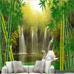 Country Photo Wallpaper Custom Modern swan lake waterfall Landscape Wallpapers For Living room Bedroom 3D Wallpaper Bamboo