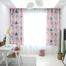 Curtain & Drapes Triangle Printed Geometric Window Cover Floral Blackout Semi-shading Simple Modern Cotton Linen For Home Living RoomCurtain