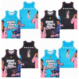 Grand Theft Auto Men's Movie Basketball Jersey Stitched Shirt Pink