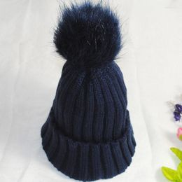 Beanie/Skull Caps Fashion Women Faux Fur Ball Cap Pom Poms Winter Beanie Hat Knitted Warm -MX8 Davi22