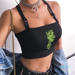 Women's 2022 Fashion Crop Top Women Sexy Summer Buckle Vest Boob Tube Bralet Sheer Dragon Embroidery Stylish Tank