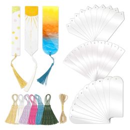 Blank Acrylic Clear Marks Set Tassel DIY Rectangle Markers Custom Bookmarks For Notebook Classroom 220711