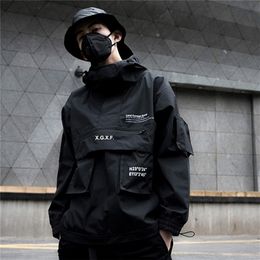 April MOMO Black Cargo Jackets Windbreaker Men Streetwear Tactical Jacket Pullover Multi-pocket Male Autumn Hoody Coat 201218