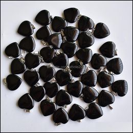 Charms Jewelry Findings Components Natural Stone 20Mm Heart Love Black Obsidian Pendants Chakras Gem Fit Earrin Dhzi1