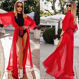 Summer Bikini Cover Up Women Sexy Chiffon Long Dress Robe Tunic Kaftan Sarong Beach Swimsuit Bathing Suit 220524