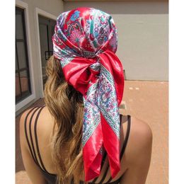 90cm Print Silk Satin Square Head Scarf Neck Scarves Lady Hair Bandanas Night Sleeping Hijab Scarves for Women Headwrap