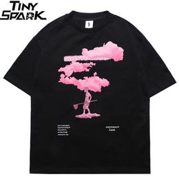 Streetwear Harajuku Tshirt Pink Cloud Hip Hop T Shirt Men Summer Short Sleeve T-Shirt Cotton Fashion Black Tops Tees HipHop 220408