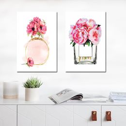 Fashion Perfume Bottle Flower Minimalism Scandinavian Canvas Painting Poster Print Wall Picture for Living Room Girl Decor