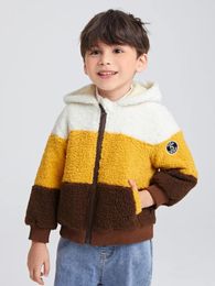Toddler Boys Cut And Sew Letter Embroidery Hooded Teddy Jacket SHE