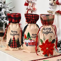 Christmas Decorations 1pc Wine Bottle Covers Bag Linen For Home 2022 Table Decor Xmas Navidad Noel Gifts