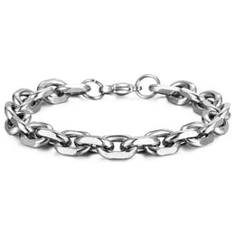 Silver Stainless Steel Oval Rolo Chain Cable Link Bracelet For Women Men Fashion Jewelry 9mm 8 Inch/8.5 Inch/9 Inch