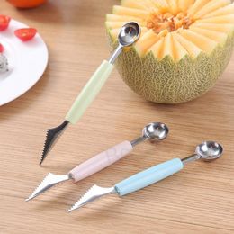 Double Head Watermelon Ball Scoop Stainless Steel Ice Cream Dig Ball Spoon Plastic Handle Engrave Knife Kitchen Tableware BH6383 TYJ