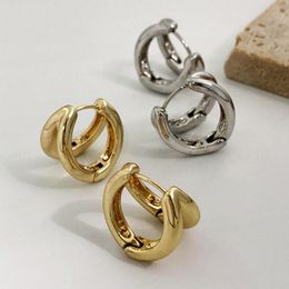 Hoop & Huggie Monlansher Stereoscopic Double Line Geometric Earrings Gold Silver Colour Metal Classy Jewellery For WomenHoop