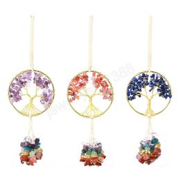 Natural Crystal Stone 7 Chakra Pendant for Car Hanging Ornaments Charms Tree of Life Wire Wrap Pendants Jewelry Decoration